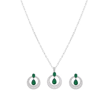 Émerine: Emerald Pendant & Stud Earrings Set in 925 Sterling Silver