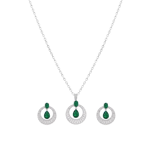 Émerine: Emerald Pendant & Stud Earrings Set in 925 Sterling Silver