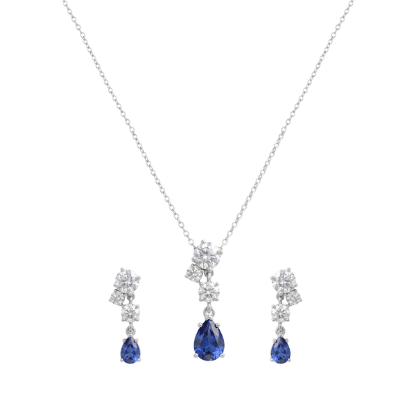 Midnight Muse: Blue Drop Pendant & Earrings Set in 925 Sterling Silver