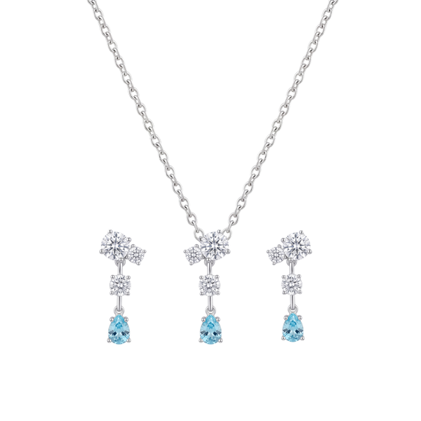 Clear Skies: Blue Topaz Pendant & Drop Earrings Set in 925 Sterling Silver
