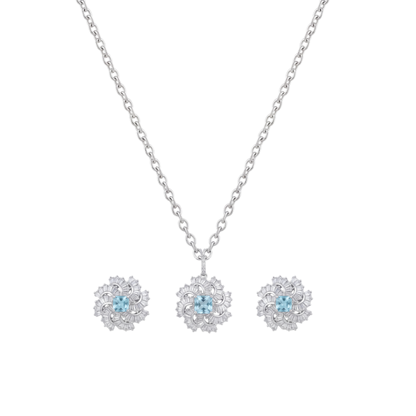 Whirlwind: Blue Topaz Pendant & Stud Earrings Set in 925 Sterling Silver