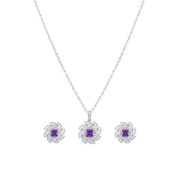 Whirlwind: Amethyst Pendant & Stud Earrings Set in 925 Sterling Silver