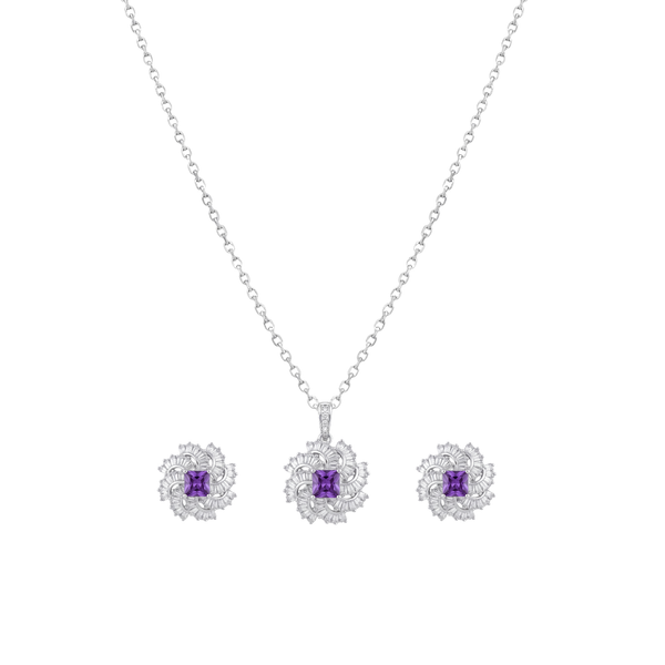 Whirlwind: Amethyst Pendant & Stud Earrings Set in 925 Sterling Silver
