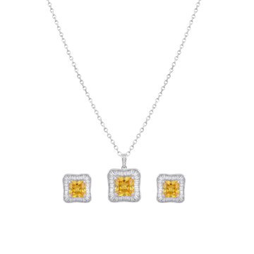 Daybreak: Yellow Stone Pendant & Stud Earrings Set in 925 Sterling Silver