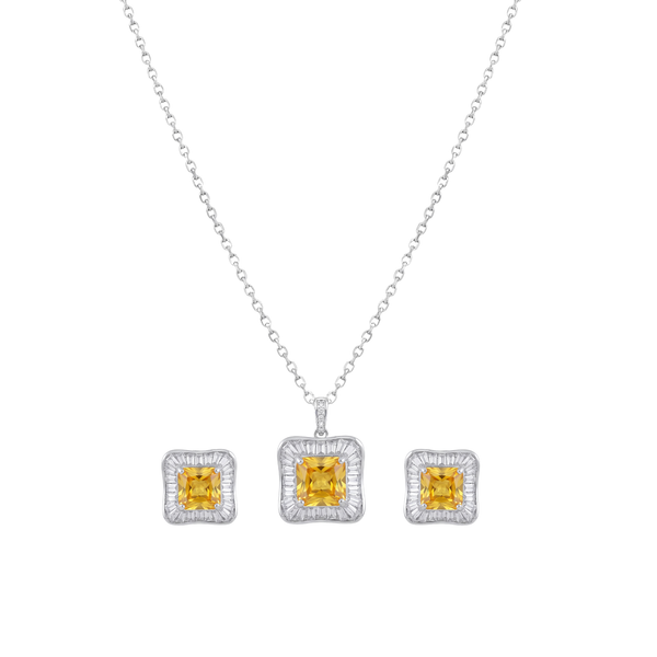 Daybreak: Yellow Stone Pendant & Stud Earrings Set in 925 Sterling Silver