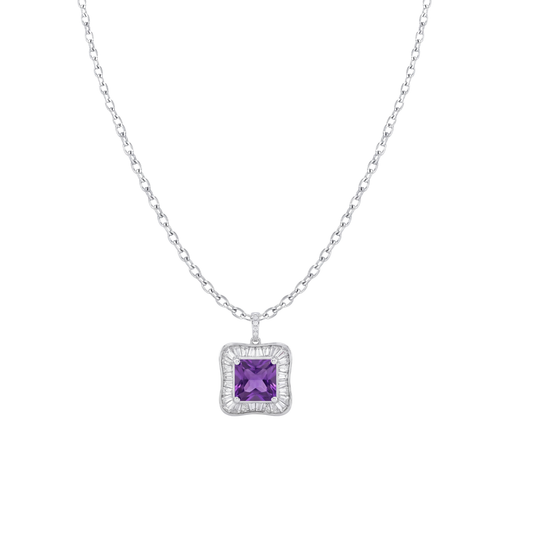 Regal Amethyst Square Halo Pendant Set
