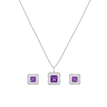 Daybreak: Amethyst Pendant & Stud Earrings Set in 925 Sterling Silver