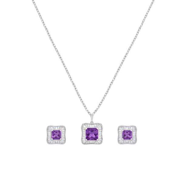 Daybreak: Amethyst Pendant & Stud Earrings Set in 925 Sterling Silver