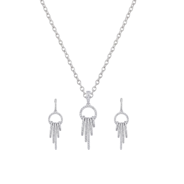 All That Glitters: Pavé Cascade Pendant & Earrings Set in 925 Sterling Silver