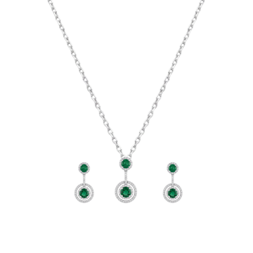 Serelle: Green Stone Halo Pendant & Drop Stud Earrings Set in 925 Sterling Silver