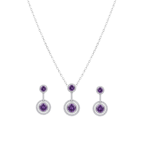 Serelle: Amethyst Pendant & Stud Earrings Set in 925 Sterling Silver
