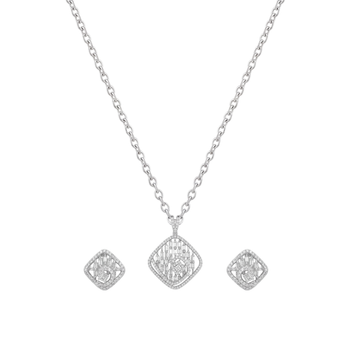Deco Darling: Floral Art Deco Pendant & Stud Earrings Set in 925 Sterling Silver