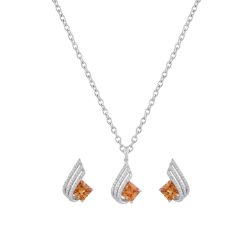 Seravie: Citrine Pendant & Stud Earrings Set in 925 Sterling Silver