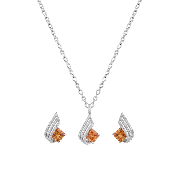 Seravie: Citrine Pendant & Stud Earrings Set in 925 Sterling Silver