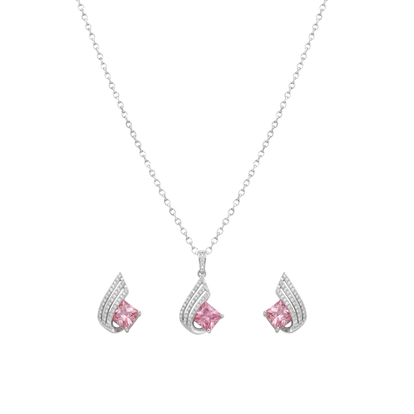Seravie: Pink Sapphire Pendant and Stud Earrings in 925 Sterling Silver