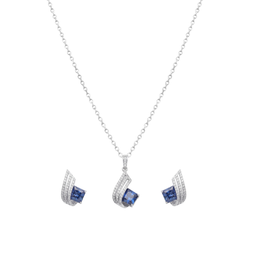 Seravie: Blue Sapphire Pendant & Stud Earrings Set in 925 Sterling Silver