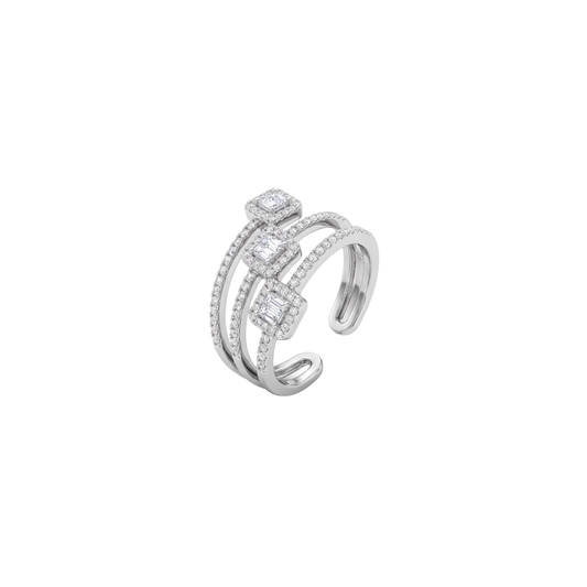 Cascading Triple-Tier Square Diamond Ring