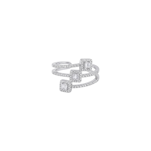 Cascading Triple-Tier Square Diamond Ring in 925 Sterling Silver