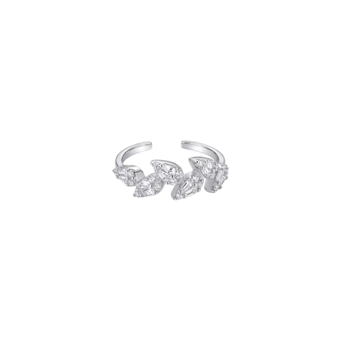 Delicate Asymmetric Leaf Diamond Ring in 925 Sterling Silver