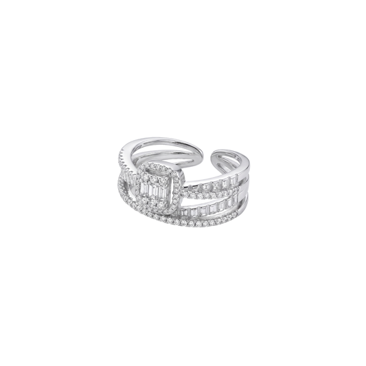 Chic Triple-Band Baguette Diamond Ring