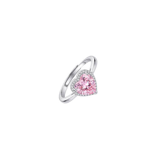 Sparkling Pink Heart Halo Diamond Ring