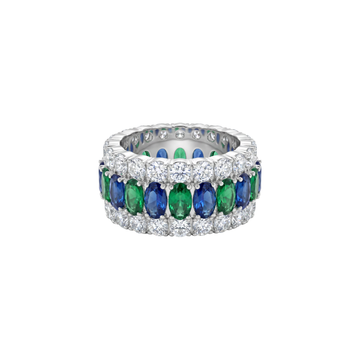 Multi-Gemstone Triple Row Band Ring