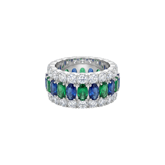 Multi-Gemstone Triple Row Band Ring
