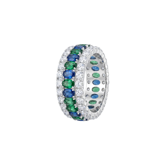 Multi-Gemstone Triple Row Band Ring