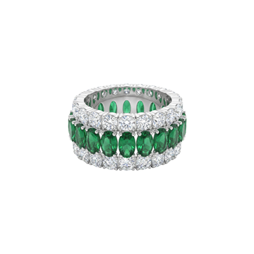 Triple Row Emerald and Diamond Ring