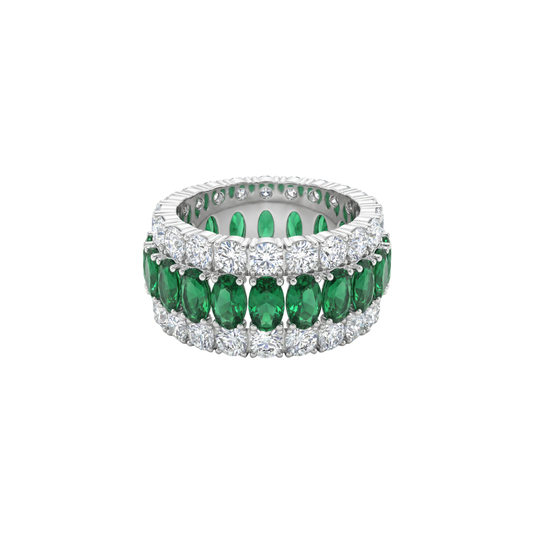 Triple Row Emerald and Diamond Ring