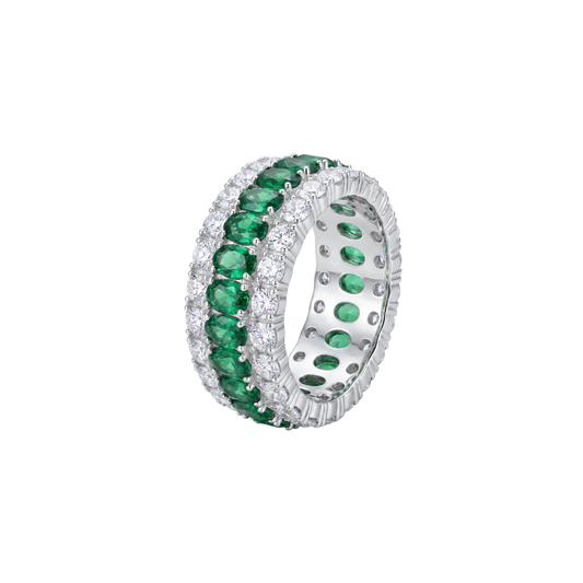 Triple Row Emerald and Diamond Ring