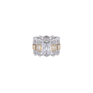 Two-Tone Royal Crown Halo Diamond-Style Statement Ring 925 Sterling Silver
