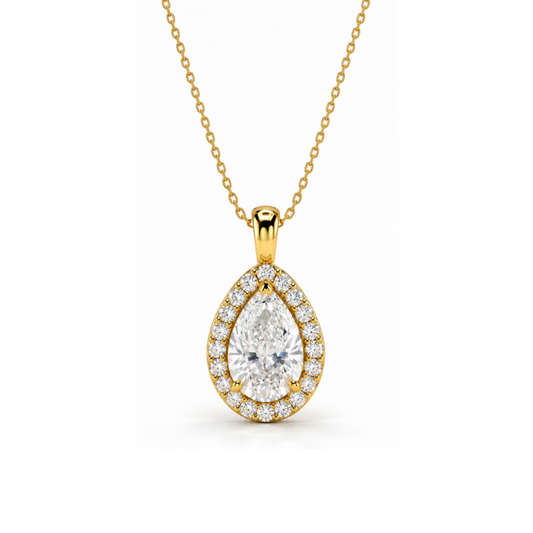 Encore Pear Halo Lab-Grown Diamond Pendant Gold Vermeil