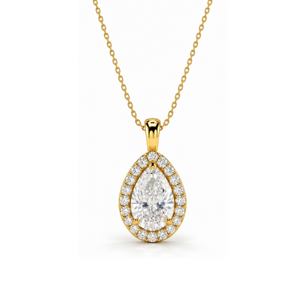 Encore Pear Halo Lab-Grown Diamond Pendant Gold Vermeil
