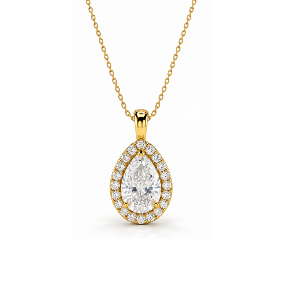 Encore Pear Halo Lab-Grown Diamond Pendant Gold Vermeil
