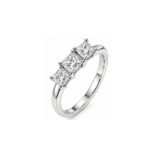 Triven: Three-Stone Princess-Cut Lab-Grown Diamond Ring in 925 Sterling Silver