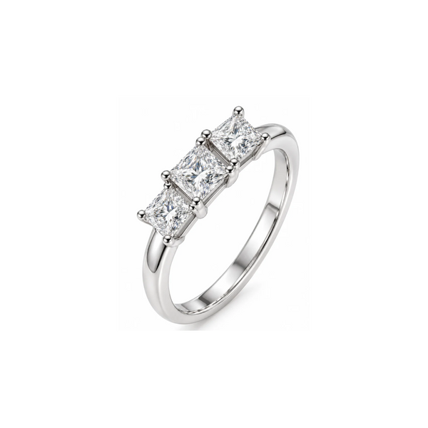Triven: Three-Stone Princess-Cut Lab-Grown Diamond Ring in 925 Sterling Silver